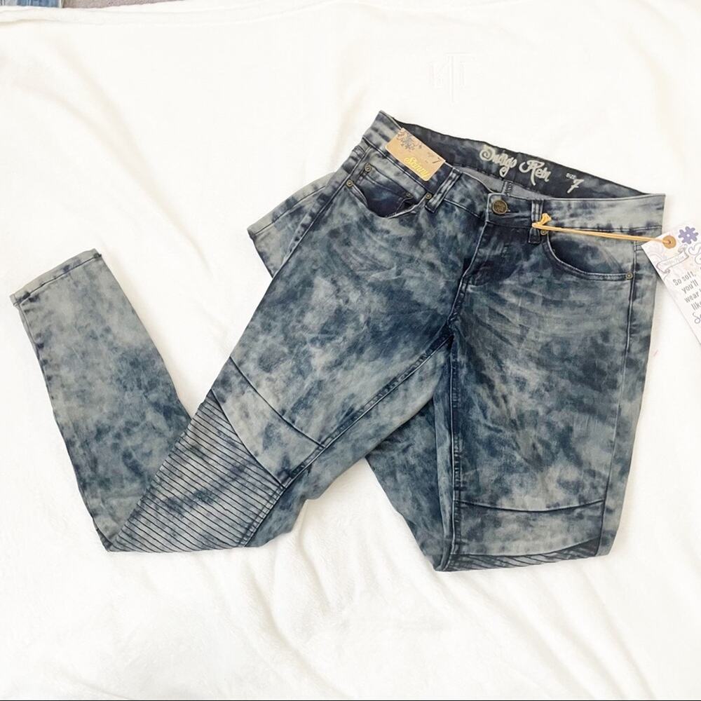 Indigo Rein skinny acid wash jeans dark blue space dye size 7 new with tags NWT